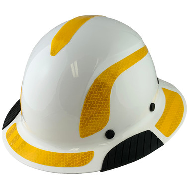 Actual Carbon Fiber Hard Hat - Full Brim White with Reflective Yellow Decal Kit Applied