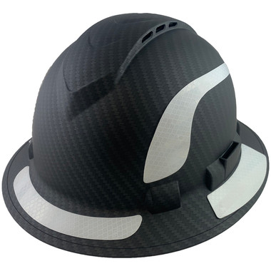 Pyramex Ridgeline Full Brim Style Hard Hat with Vented Matte Black Graphite Pattern with White Decals - Oblique View
