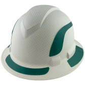 Pyramex Ridgeline Full Brim Style Hard Hat with Matte White Graphite Pattern with Green Decals - Oblique View