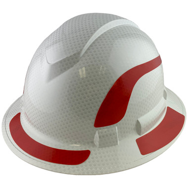 Pyramex Ridgeline Full Brim Style Hard Hat with Shiny White Graphite Pattern with Red Decals - Oblique View