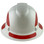 Pyramex Ridgeline Full Brim Style Hard Hat with Shiny White Graphite Pattern with Red Decals - Front View
