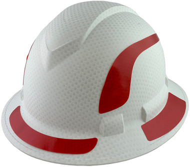 Pyramex Ridgeline Full Brim Style Hard Hat with Matte White Graphite Pattern with Red Decals - Oblique View