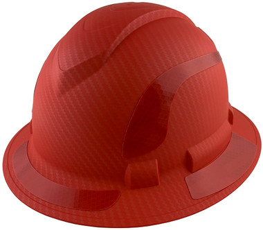 Pyramex Ridgeline Full Brim Style Hard Hat with Red Pattern with Red Decals - Oblique View