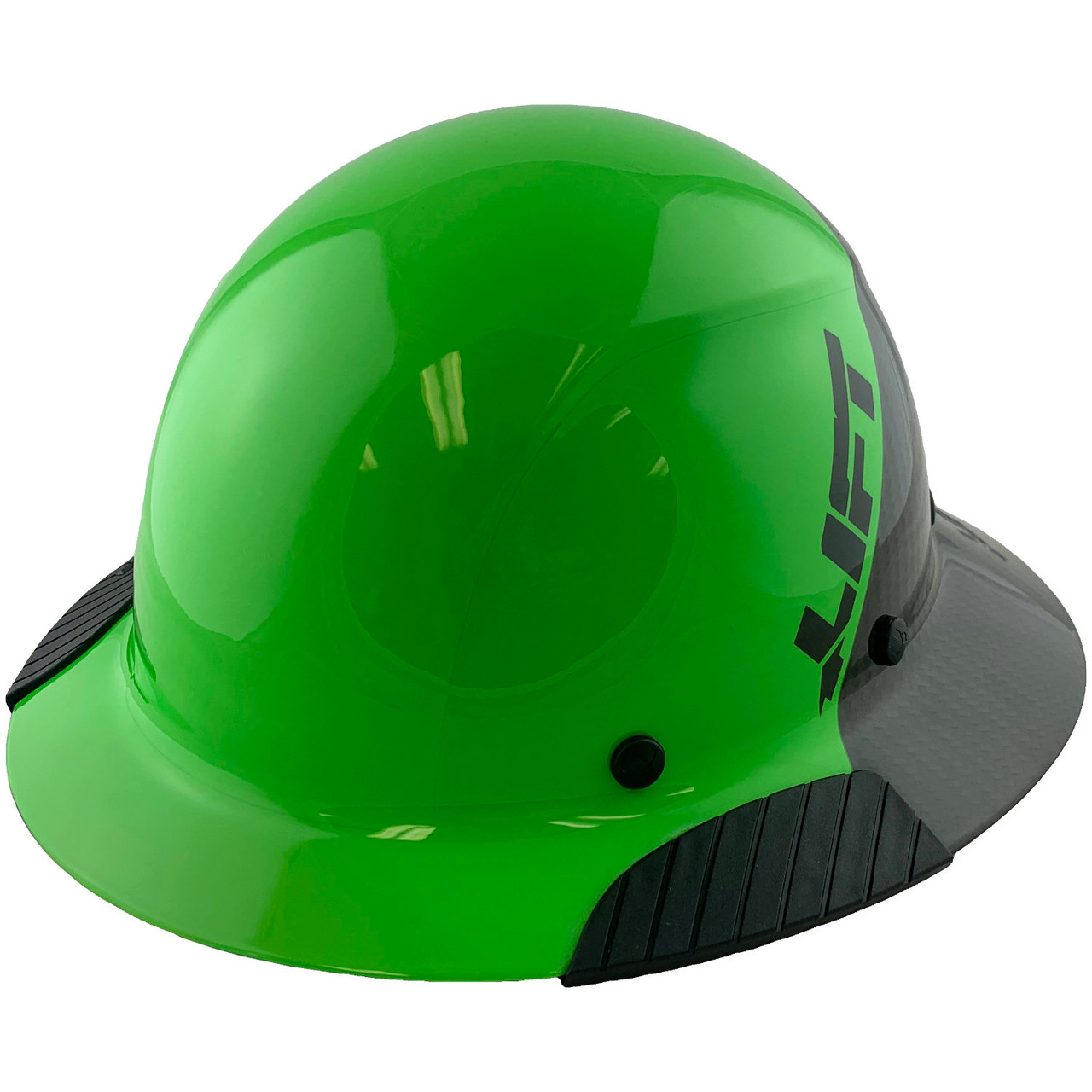 Actual Carbon Fiber Hard Hat Full Brim Glossy Black and Green