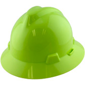 MSA V-Gard Full Brim Hard Hats with One-Touch Suspensions Hi-Viz Yellow Green - Oblique View