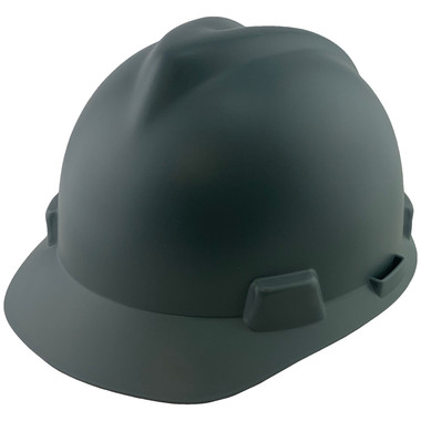 MSA V-Gard Cap Style Hard Hats with Fas-Trac Suspensions Matte Gray  - Oblique View