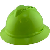 MSA Advance Full Brim Vented Hard hat with 4 point Ratchet Suspension Hi Viz Lime - Oblique View