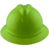 MSA Advance Full Brim Vented Hard hat with 6 point Ratchet Suspension Hi Viz Lime - Front View