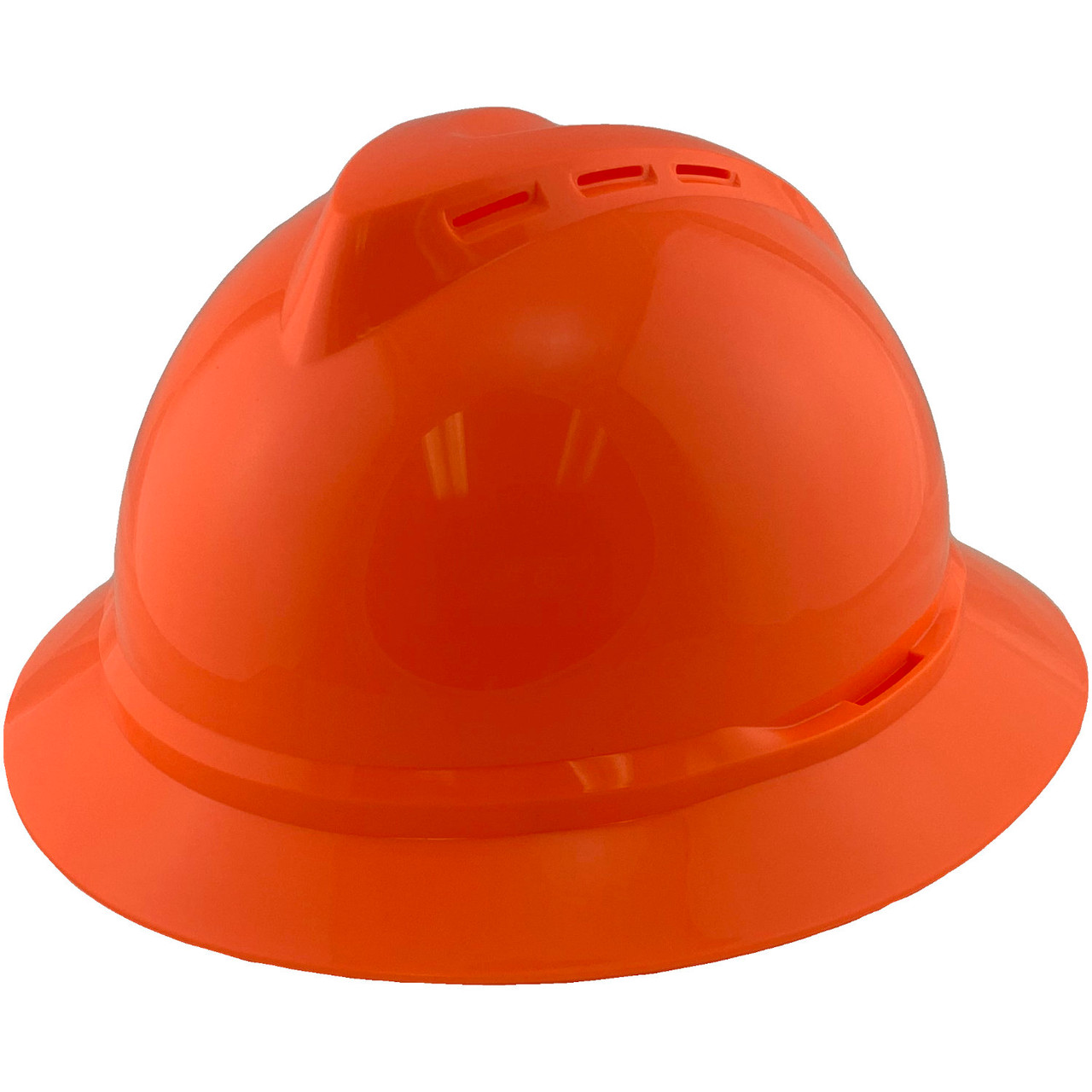 MSA V-Guard Full Brim Hard Hat Vented 4-Point Ratchet Suspension Hi-Viz Orange 