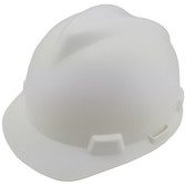 MSA V-Gard Cap Style Hard Hats with Fas-Trac Suspensions Matte White Color ~ Oblique View