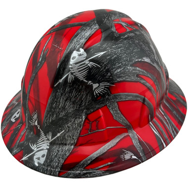 Red Skelly Fish Design Full Brim Hydro Dipped Hard Hats
Left Side Oblique View