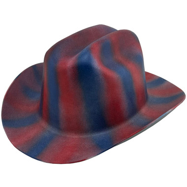 Outlaw Cowboy Hardhat with Ratchet Suspension Red Blue Stripes- Oblique View