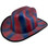 Outlaw Cowboy Hardhat with Ratchet Suspension Red Blue Stripes- Oblique View with edge