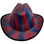 Outlaw Cowboy Hardhat with Ratchet Suspension Red Blue Stripes- Front View with edge