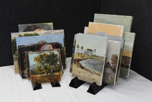 Drying, Display, Storage

From Debra:
I created the Dryangle out of a need to find a better way to dry my paintings in the hotel room when on plein air painting trips. I often share hotel rooms with 2-3 other painters and space is limited. I needed something light weight, compact & flat to fit in my suitcase. I also needed it to be durable & strong enough to withstand the beating it may encounter for the duration of the trip. I tried several designs before I refined it to what it is now. I wanted to make it just one piece and easy to use. I chose the triangle design because its the strongest shape in architecture......thus the Dryangle. What You Get:

DryAngle Canvasl Holder - holds 6 Canvases
Each order of Dryangles
comes in a set of 2.
Its recommended you use Dryangles in a set however you can use them individually for very small paintings.

How It Works:
Simply fold lengthwise on the fold lines and insert tabs into slots. 
Line them up side by side and rest panels/ canvases in the slots.
That's It! So Simple.

Dryangle slots are designed to have just enough drying room in between the panels & canvases with out touching.

When you're done, just fold flat, wipe down and put in your suitcase or backpack.

Dryangles are made of a durable material and will endure what ever beating your suitcase or back pack will bring.

Happy Painting!
