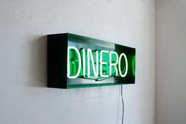 SOLD - Neon "Dinero" Sign, Repurposed in Steel Frame