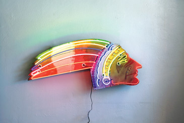 SOLD - Vintage Neon Indian Head Sign, Handpainted