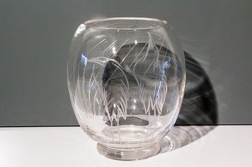 SOLD - Etched Vase with Wading Bird Motif, Signed