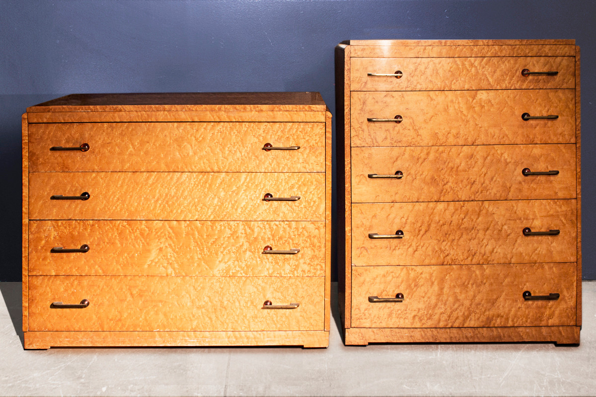 SOLD Set of two Art Deco Birdseye Maple Dressers c. 1935