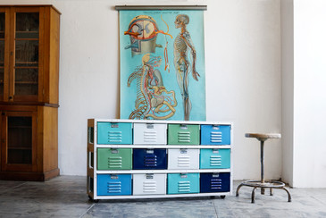 4 x 3 Vintage Locker Basket Unit, Sea Foam, Casters