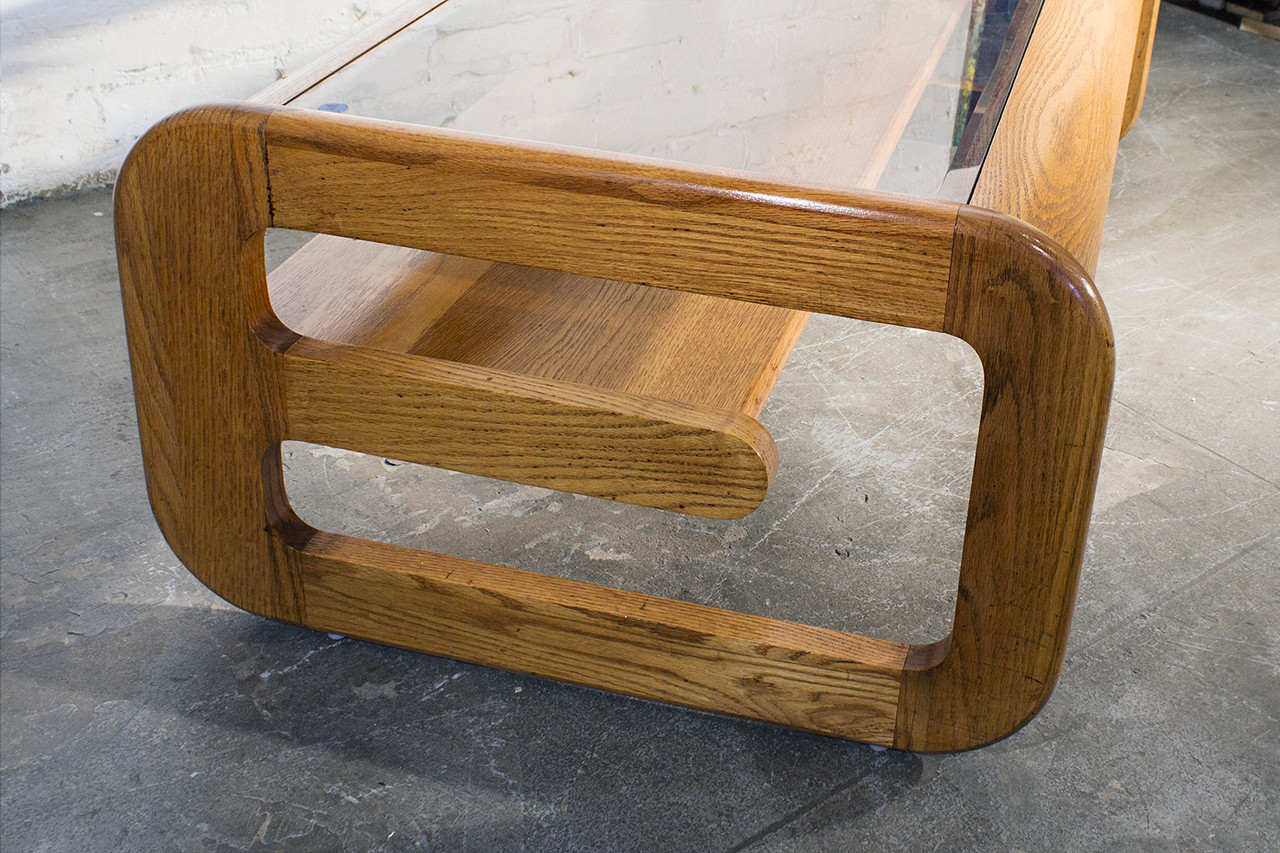 Sold Mid Century Oak And Glass Coffee Table By Lou Hodges