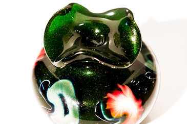 SOLD - Artist Signed Glass Pouch Bud Vase, Art Nouveau Style