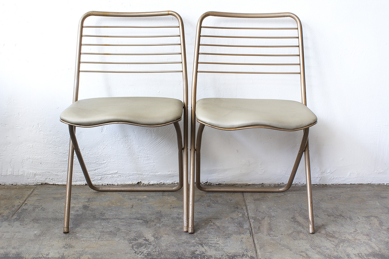 Sold Pair Of 1950s Folding Chairs By Cosco Reupholstered