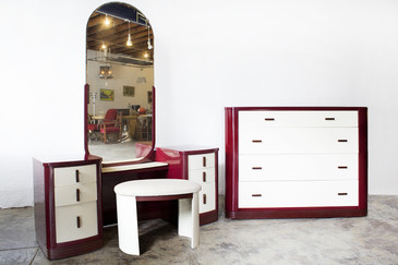 SOLD - Norman Bel Geddes Vanity Bedroom Set, Refinished