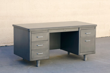 Mid Century Tanker Desk, Custom Refinished in Natural Steel