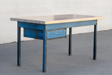 SOLD - 1960s Industrial Steel Workbench with Blue Patina