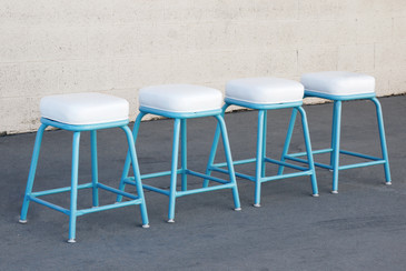 SOLD - Set of 4 Machine Age Industrial Stools in Tiffany Blue