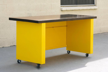 SOLD - 1950s Steel Workbench Table with Ebonized Maple Top