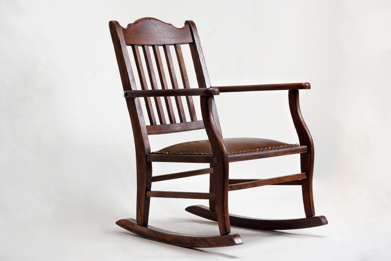 American Craftsman Child's Rocking Chair, Antique Oak And Leather American Craftsman Child's Rocking Chair, Antique Oak and Leather - American Craftsman Child's Rocking Chair, Antique Oak And Leather