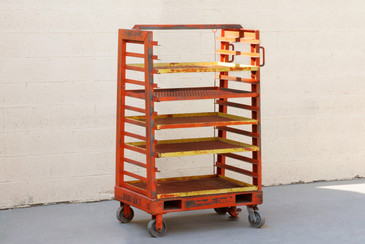 SOLD - 1940s Vintage Industrial Storage Rack with Expanded Metal Shelves