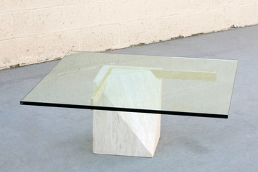 SOLD - Italian Travertine and Brass Coffee Table by Artedi