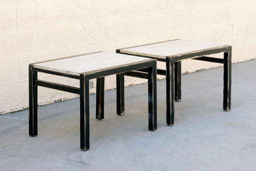 SOLD - Pair of Marble and Distressed Wood Side Tables