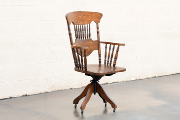 SOLD - Vintage 1970s Oak Lawyer's Chair, "Turn of the Century" Style