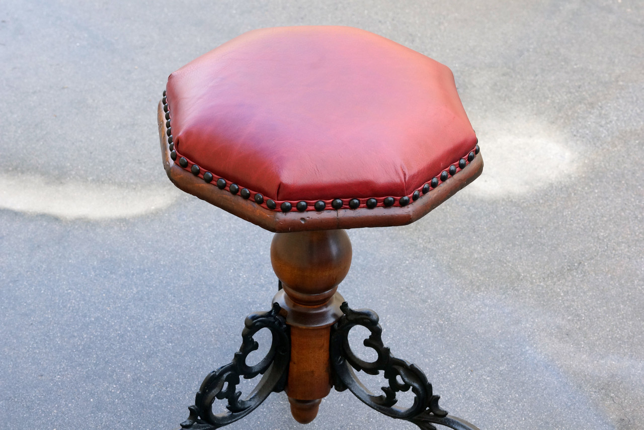 SOLD - Antique Victorian Piano Stool, Cast Iron and Oak - Rehab Vintage