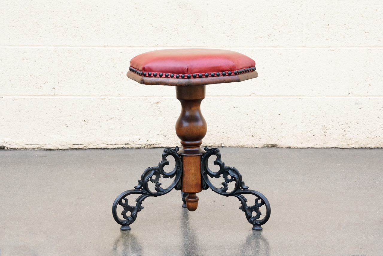 SOLD - Antique Victorian Piano Stool, Cast Iron and Oak - Rehab Vintage