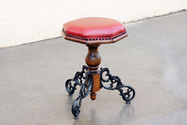 SOLD - Antique Victorian Piano Stool, Cast Iron and Oak