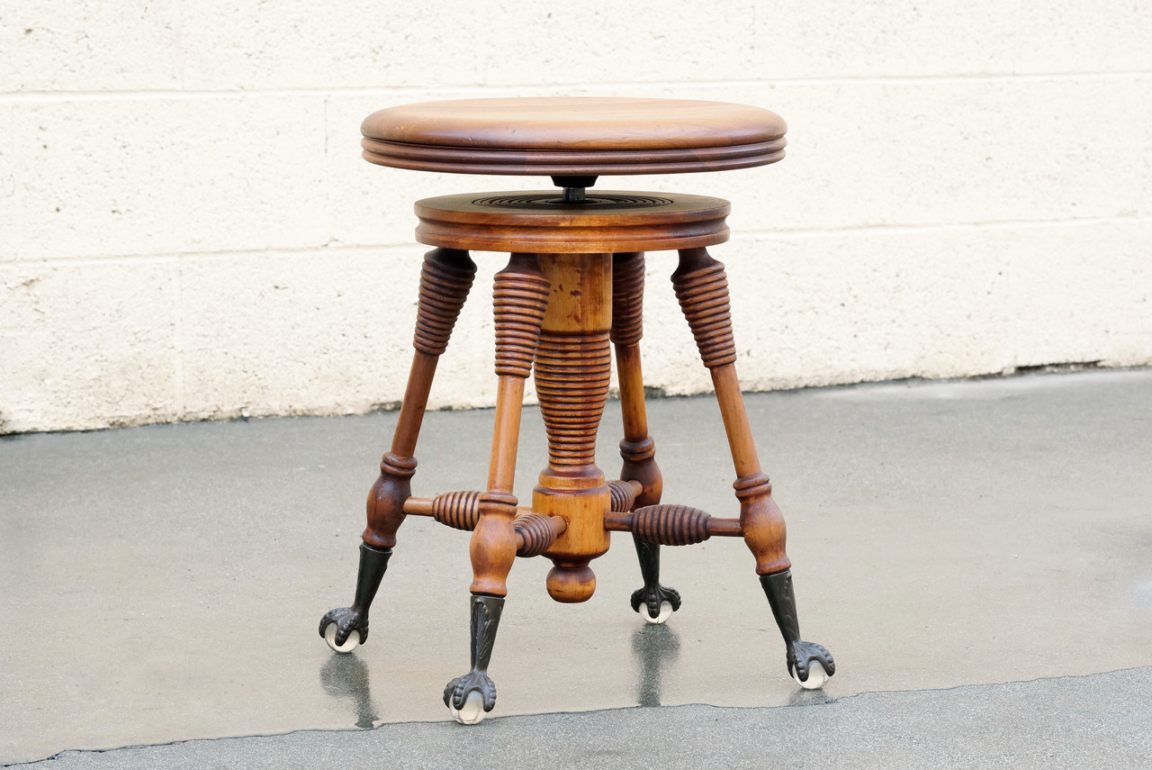 SOLD - Antique Piano Stool with Claw and Glass Ball Foot - Rehab