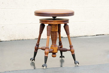 SOLD - Antique Piano Stool with Claw and Glass Ball Foot