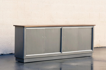 SOLD - Custom Tanker Style Steel Credenza with Walnut Top