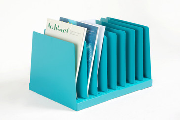 SOLD - Retro Office Mail Organizer/ Magazine Rack Refinished in Turquoise