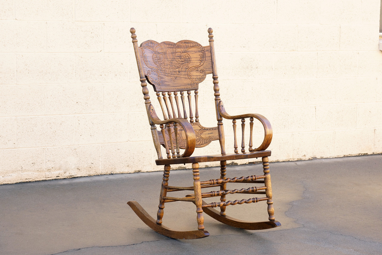Antique Oak Rocking Chair With Pressed Back Design - Rehab Vintage Antique Oak Rocking Chair with Pressed Back Design - Antique Oak Rocking Chair With Pressed Back Design - Rehab Vintage