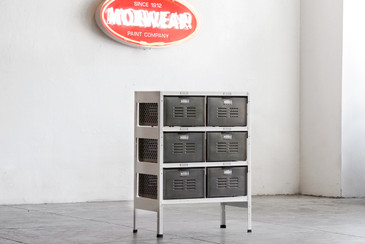2 x 3 Vintage Locker Basket Unit with Natural Steel Drawers