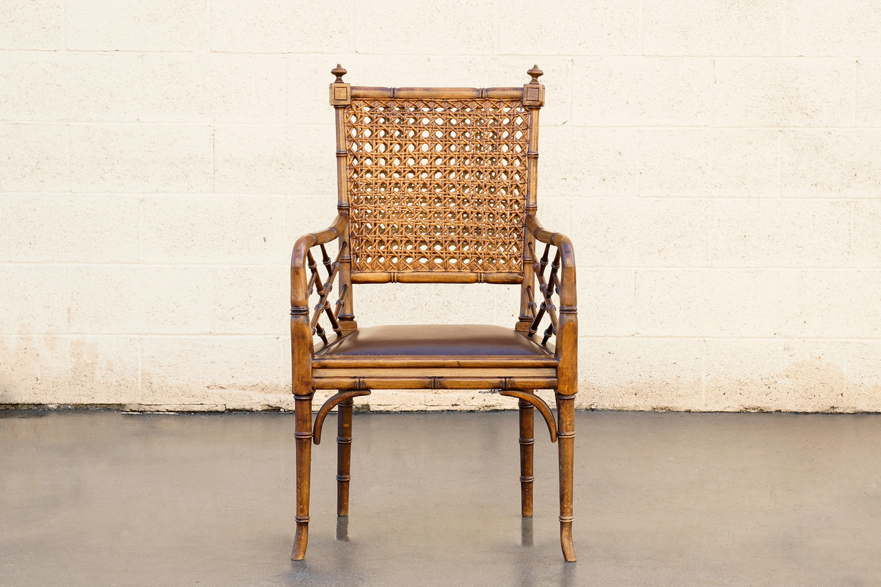 SOLD Vintage Bamboo, Cane and Leather Armchair Rehab Vintage Interiors