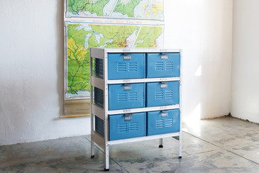 2 x 3 Vintage Locker Basket Unit with Sky Blue Drawers