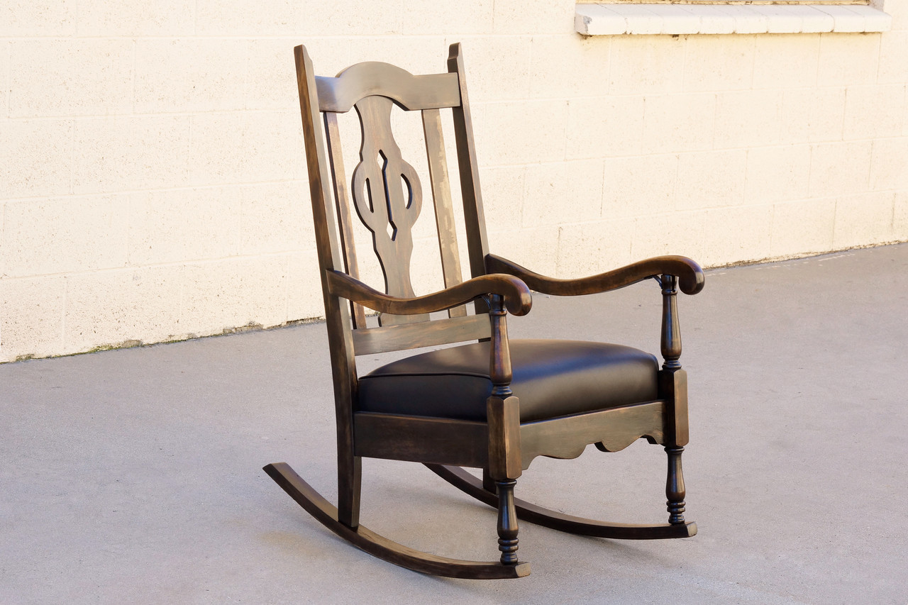 sold  antique mission style rocking chair refinished maple and leather