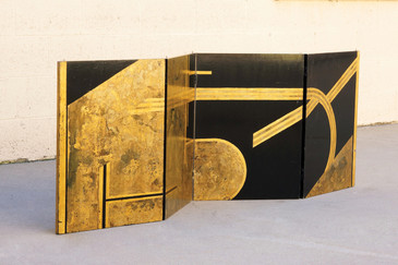 SOLD - Antique Art Deco Gold Leaf and Black Lacquer Folding Screen, 1930s